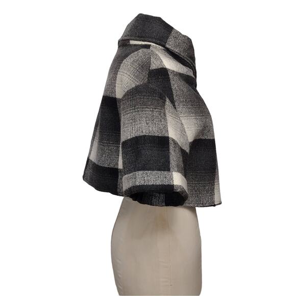 PIKO 1988 Gray Plaid Cape Style Jacket with Stand Up Collar Large Button Size S - Picture 3 of 9